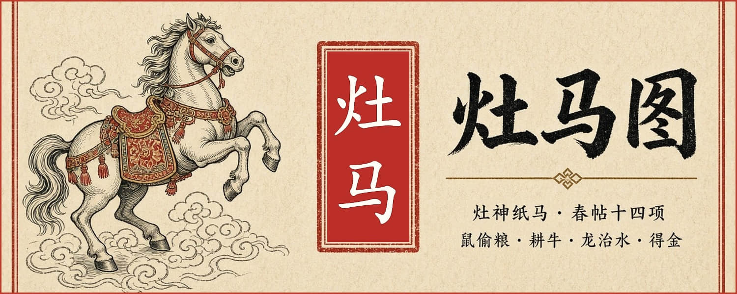 灶马图：灶神纸马春帖十四项示意